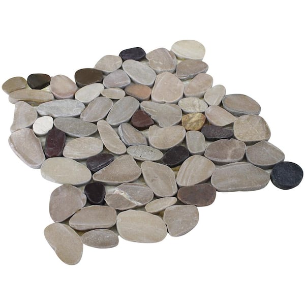 Rain Forest 12 in. x 12 in. Tan, Brown and Cherry Honed Sliced Pebble Floor and Wall Tile (5.0 sq. ft. / case)