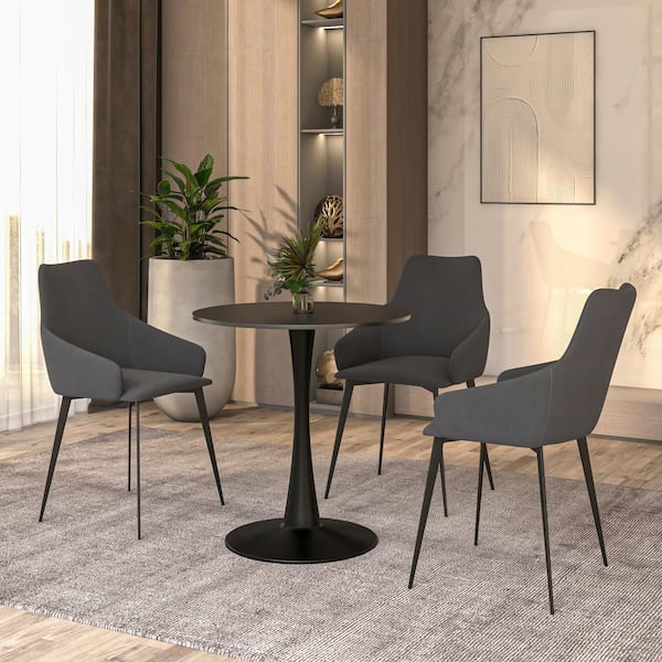 Leisuremod Round Dining Table 27 in. MDF Wood Tabletop with Black Steel Pedestal Seats 4 Bristol Series in Black