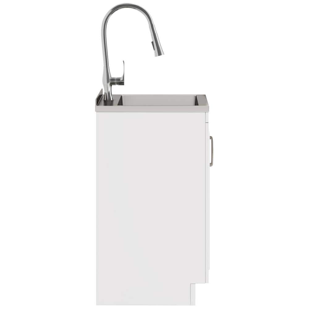 Darwin White 24 Inch Laundry Cabinet with Stainless Steel Sink