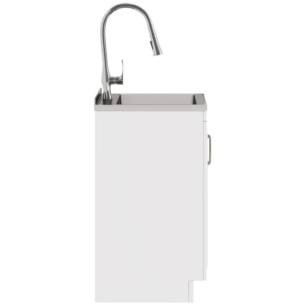 Darwin White 24 Inch Laundry Cabinet with Stainless Steel Sink