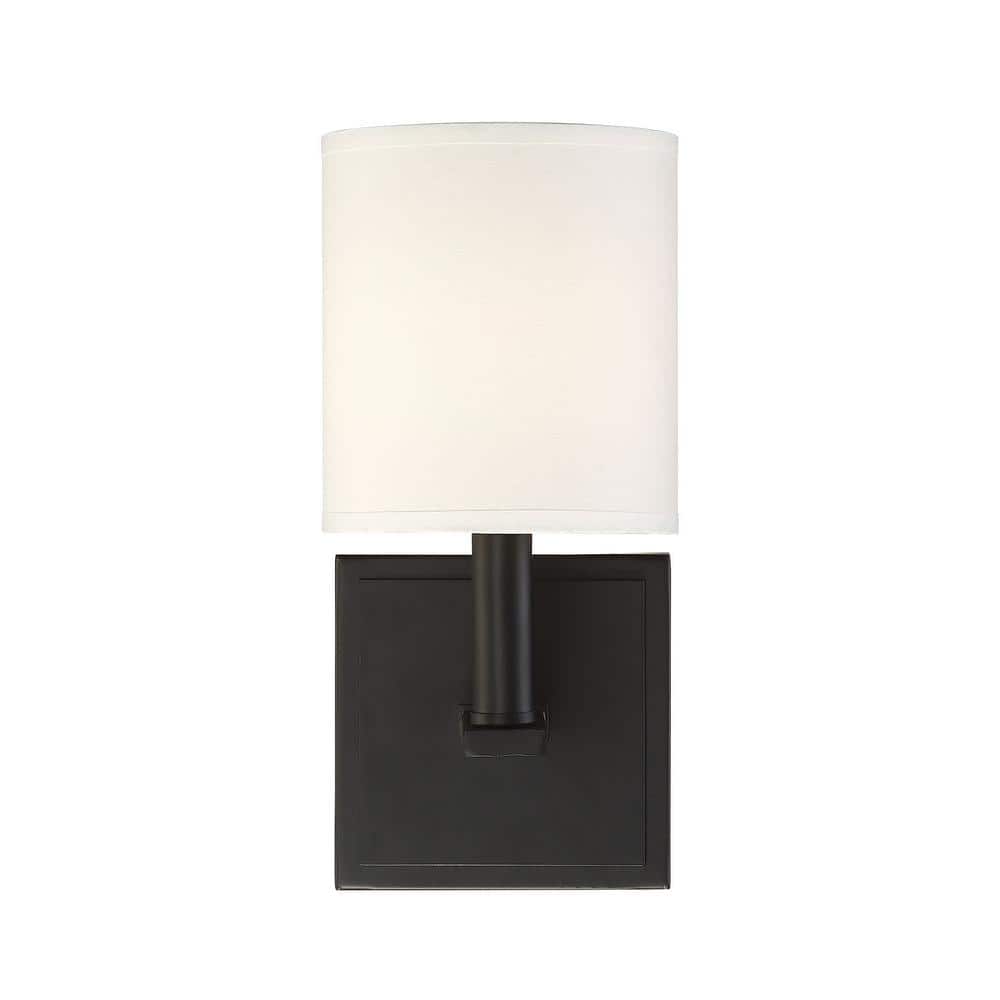 Waverly Matte Black 1-Light Wall Sconce with White Shade