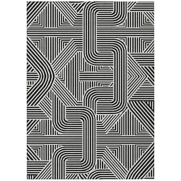 Chantille Machine Washable Indoor/Outdoor Abstract ACN917 Black 2 ft. 6 in. x 3 ft. 10 in. Area Rug