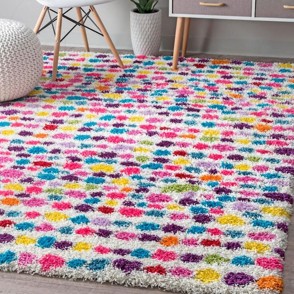 Allard Striped Polka Dot Shag Multi 9 ft. x 12 ft. Area Rug