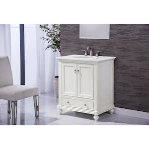 Simply Living 30 in. W x 21 in. D x 35 in. H Bath Vanity in Antique White with Ivory White Engineered Marble
