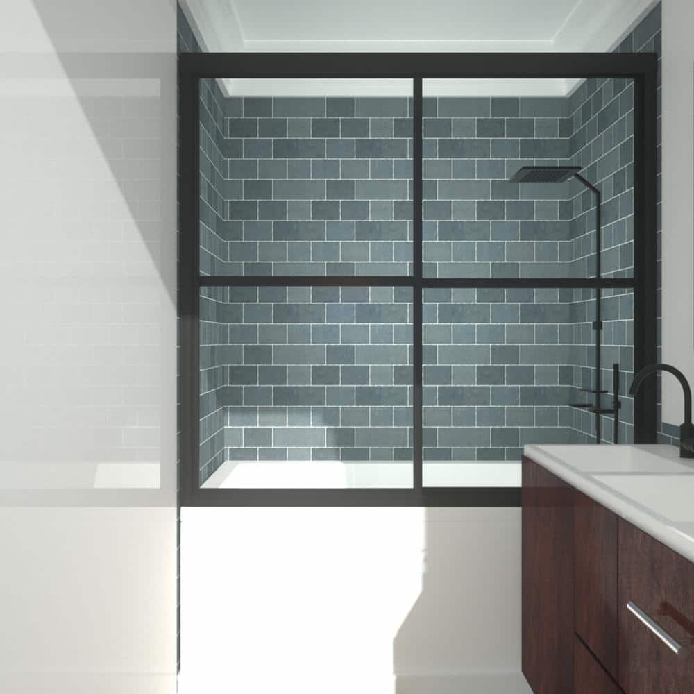 Matte Black Sliding Tub Door with Clear Tempered Glass