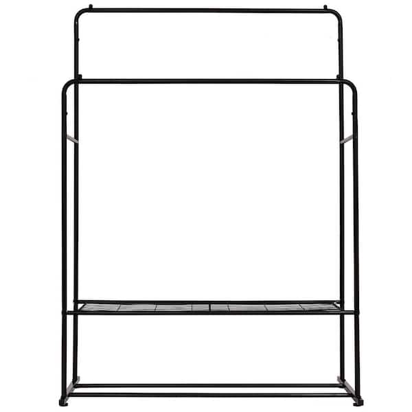 Tatahance Black Rolling 2-Tier Metal Hanger Double Rods Multi-functional Shelving Unit (43.3 in. W x 60.24in. H x 19.68 in. D)