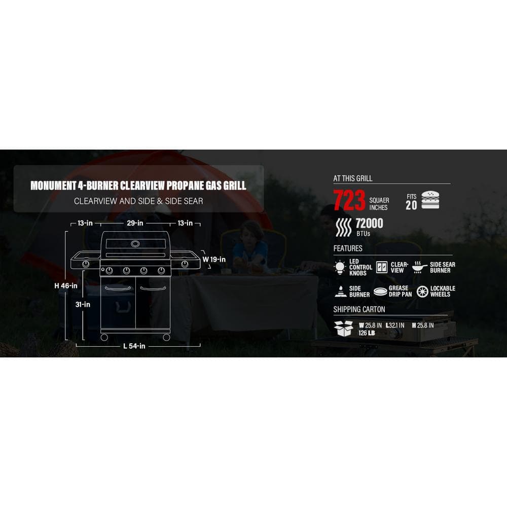 Red Stainless Steel 4-Burner Propane Gas Grill with Side Burner