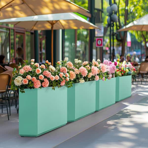 24.02 in. H x 30 in. W x 9.84 in. D Long Box Metal Rectangular Planter in Aqua Blue