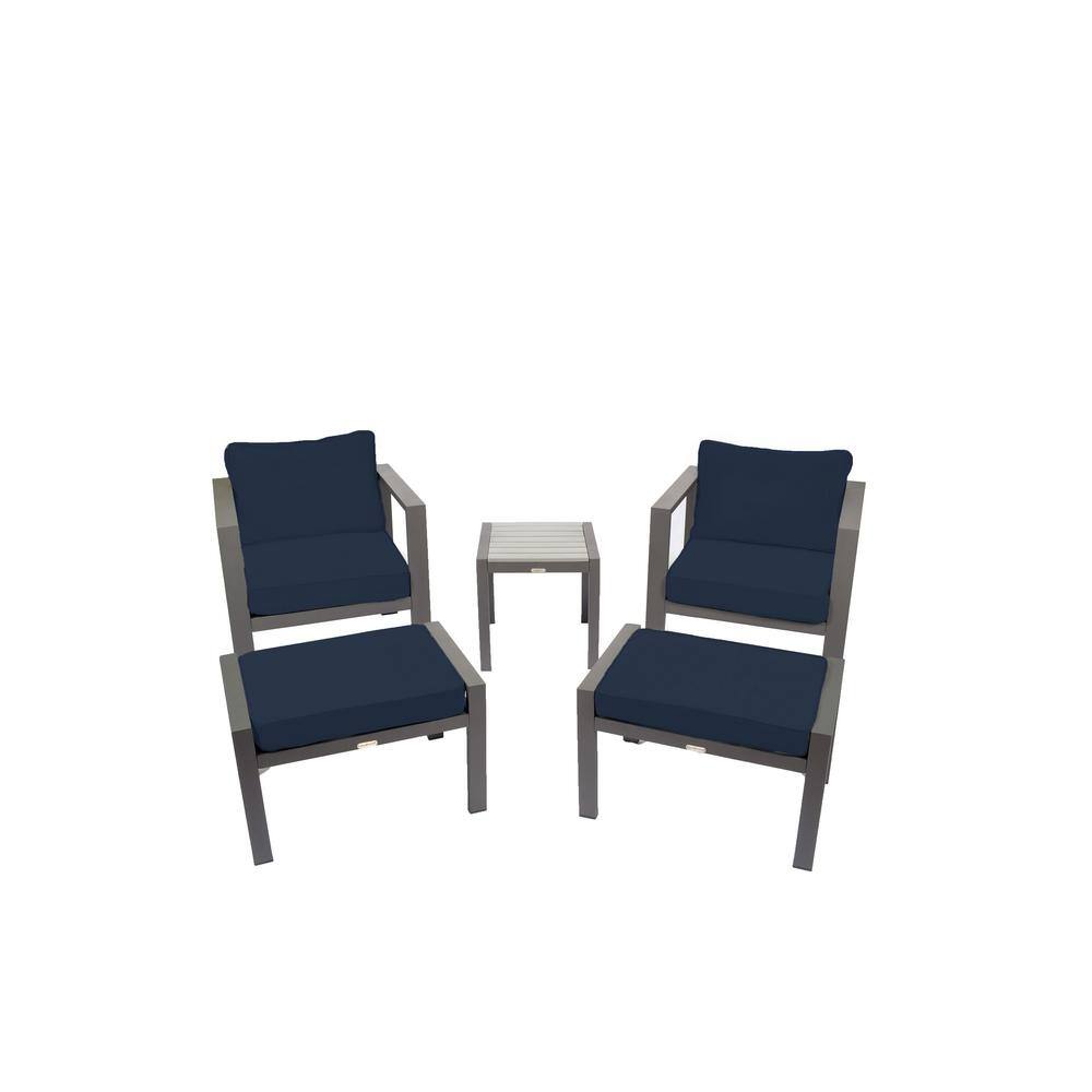 Lakeview Modern 5-Piece Aluminum Outdoor Bistro Set with Navy Cushions (Out