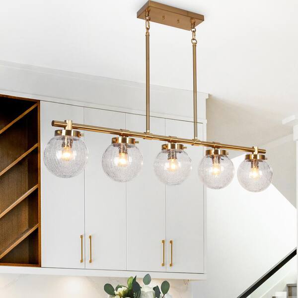 LNC Modern Brass 38 in. W Island Chandelier Linear Candlestick Hanging ...