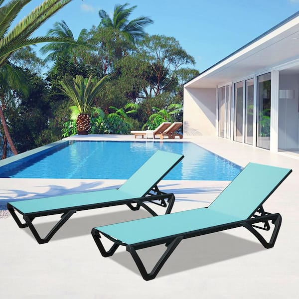 Unbranded Lake Blue 2-Piece Metal Adjustable Backrest Outdoor Patio stackable Lounge Chair Armchair Set