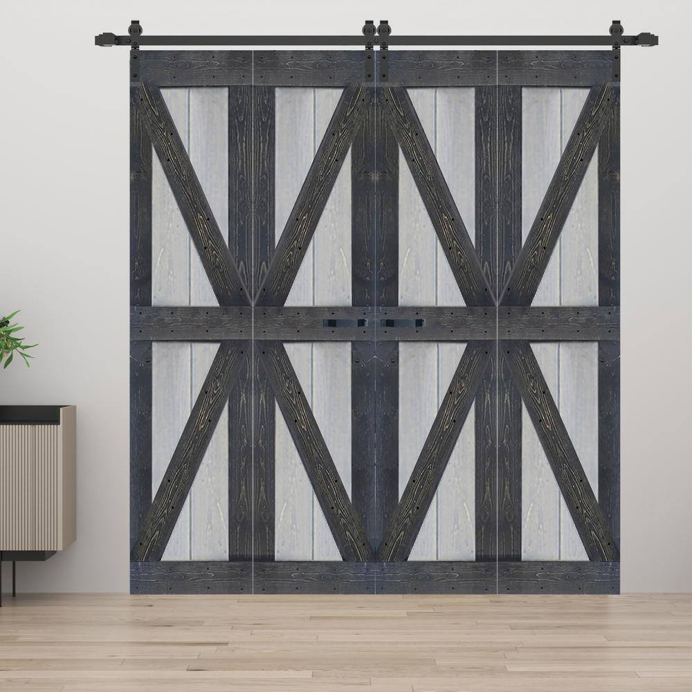 French Gray and Carbon Gray Solid Wood Bi-Fold Barn Door with Hardware Kit