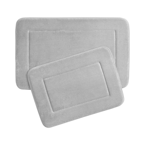 Unbranded Terry Light Gray 24 in. x 40 in Microfiber Memory Foam. 2-Piece Set Large Bath Mat Set