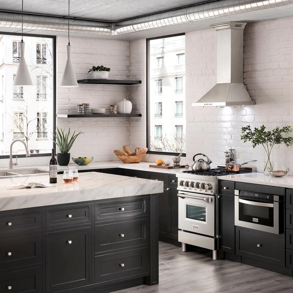 24" Stainless Steel Convertible Wall Mount Range Hood with Charcoal Filter