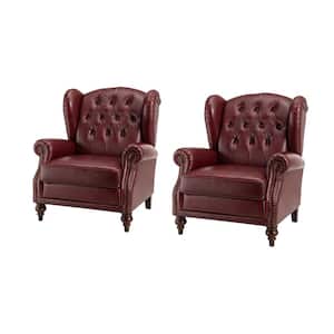 Pablo Burgundy 33 in. Wide Genuine Leather Arm Chair with Solid Tapered Wood Legs and Classic Wingback Design (Set of 2)