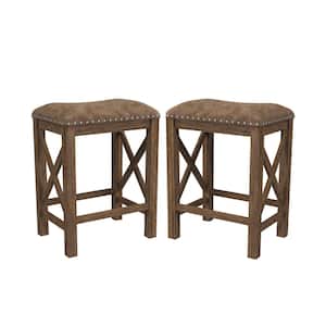 Willow Bend 26 in. Antique Walnut Wood Backless Counter Height Stool (Set of 2)