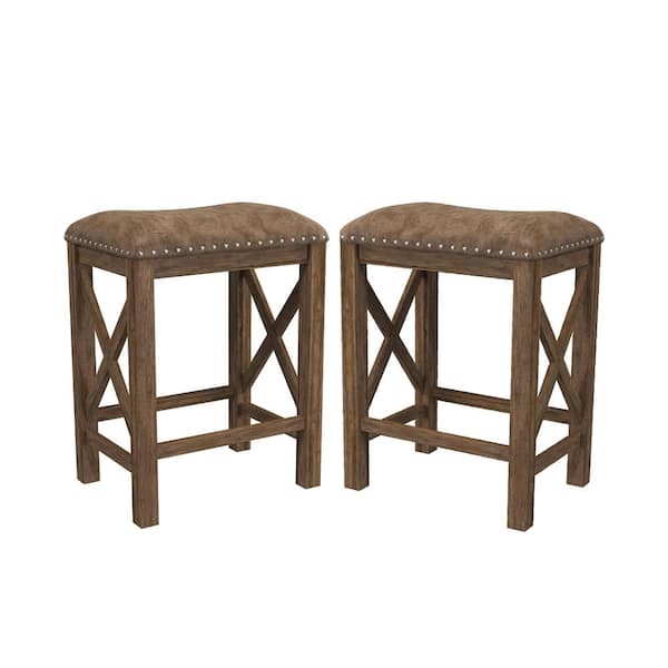 Hillsdale Furniture Willow Bend 26 in. Antique Walnut Wood Backless Counter Height Stool (Set of 2)