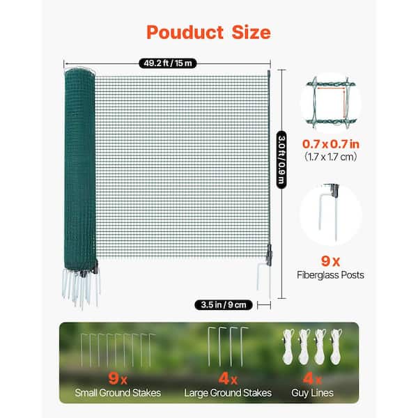 Temporary Fence with Posts, 590.4 in. W x 36 in. H,Plastic Mesh Fencing, Garden Safety Fences Netting, Temporary Fence