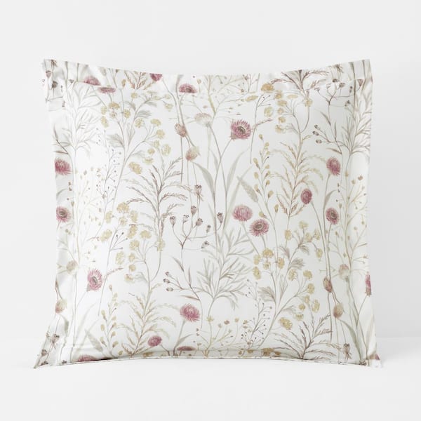 The Company Store Legends Hotel Thistle Flower White Multi Wrinkle-Free Sateen Euro Sham