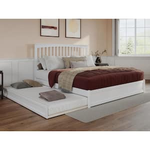 Everett White Solid Wood Frame King Platform Bed with Panel Footboard and Twin XL Trundle