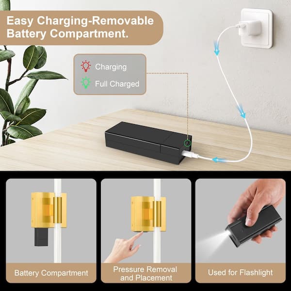 24 in. Brushed Gold Battery Operated Wall Sconce (Set of 2) 360° Rotatable Dimmable Rechargeable Wall Light with Remote