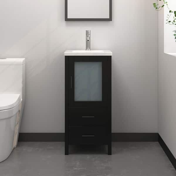Wonline 16 in. W x 16 in. D x 33.5 in. H Single Sink Freestanding Bath Vanity in Black with White Ceramic Top