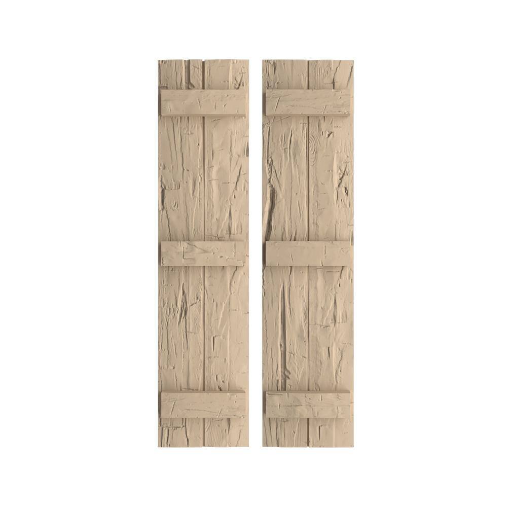 11 in. x 60 in. Timberthane Polyurethane 2-Board Joined Board-n-Batten Hand Hewn Faux Wood Shutters Pair