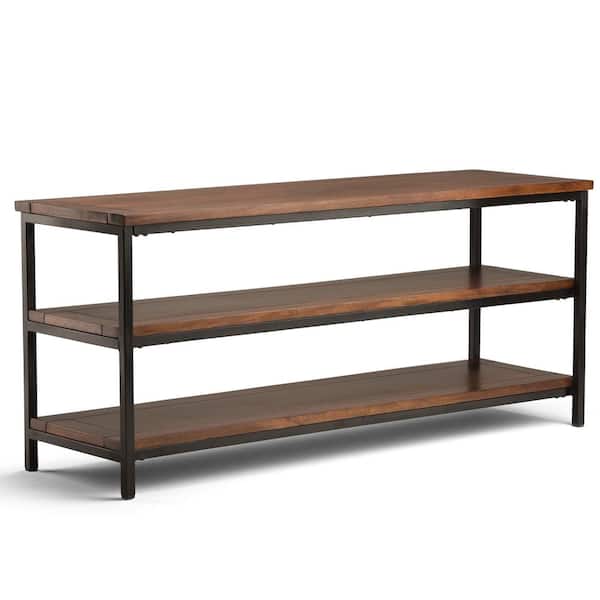 Simpli Home Skyler Solid Mango Wood 60 in. Wide Industrial TV Media Stand in Dark Cognac Brown For TVs up to 65 in.