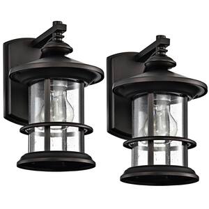 10 in. Black Outdoor Hardwired Wall Lantern Sconce with No Bulbs Included(2 pack)