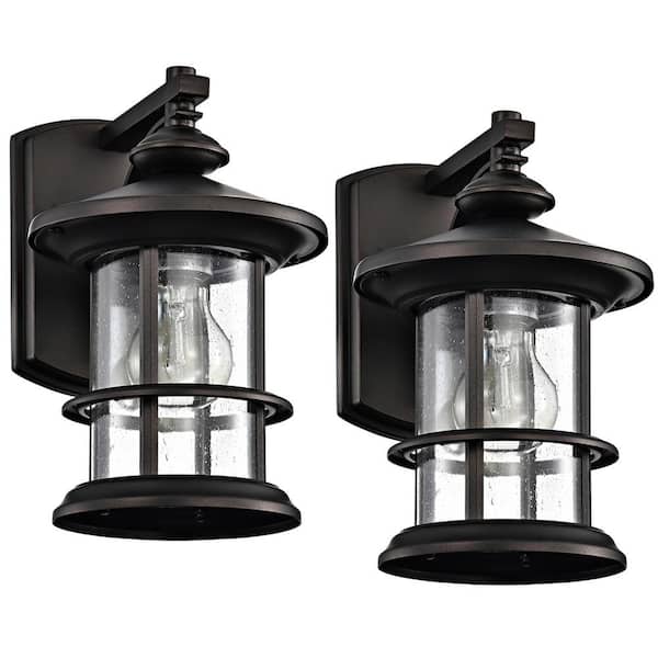 Jushua 10 in. Black Outdoor Hardwired Wall Lantern Sconce with No Bulbs Included(2 pack)
