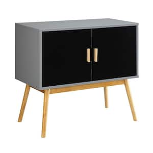 Oslo Gray/Black Storage Console with Cabinet and Shelves