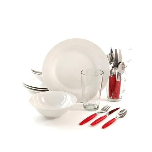 Gibson Home Delightful Dining 24-Piece Red and White Dinnerware Set