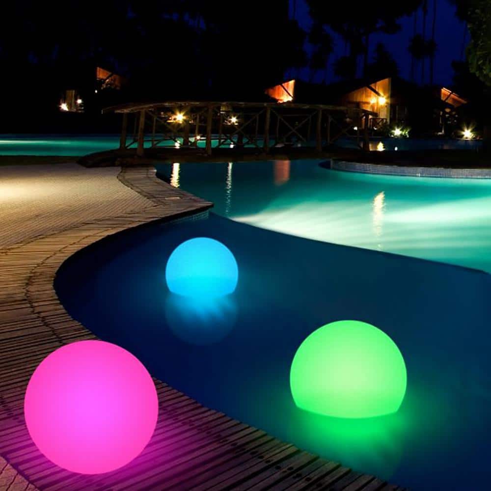 2-Pk Floating Pool Lights-15” Globes 4 Color Settings-Solar Led Balls-Inflatab 