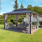 10 ft. x 13 ft. Aluminum Black Furniture Pergolas with Netting and Curtains for Garden, Patio, Lawns, Parties