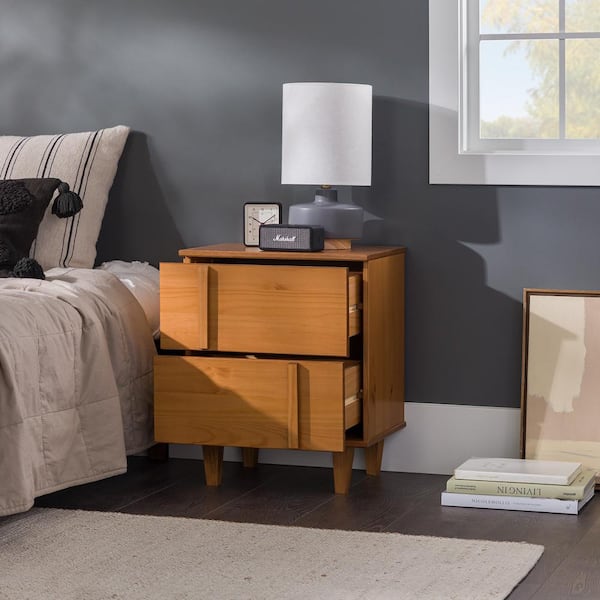 2-Drawer Caramel Wooden Modern Vertical Accent Nightstand