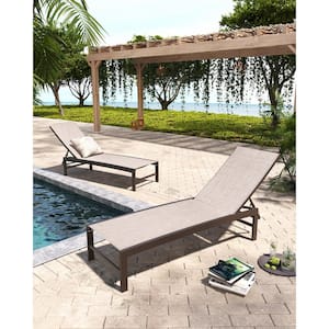Full Flat 2-Piece Aluminum Adjustable Outdoor Chaise Lounge in Beige