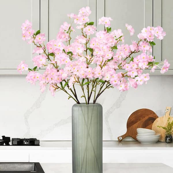 40 in. Pink Artificial Cherry Blossom Flower Stem Spray Set of 3)
