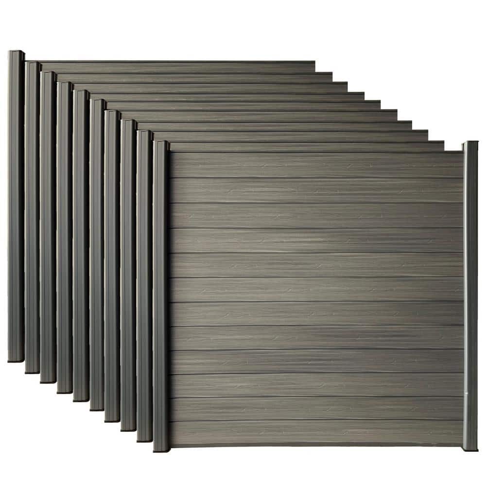 Complete Kit 6 ft. x 6 ft. Wood Grain Castle Gray WPC Composite Fence Panel w/Bottom Squared Holders Post Kits (10 set) price history on PriceWatchPro