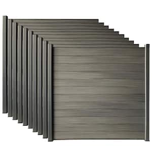 Complete Kit 6 ft. x 6 ft. Wood Grain Castle Gray WPC Composite Fence Panel w/Bottom Squared Holders Post Kits (10 set)
