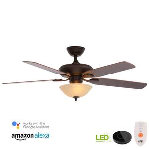Flowe 52 in. Indoor LED Mediterranean Bronze Ceiling Fan with Light Kit Works with Google Assistant and Alexa