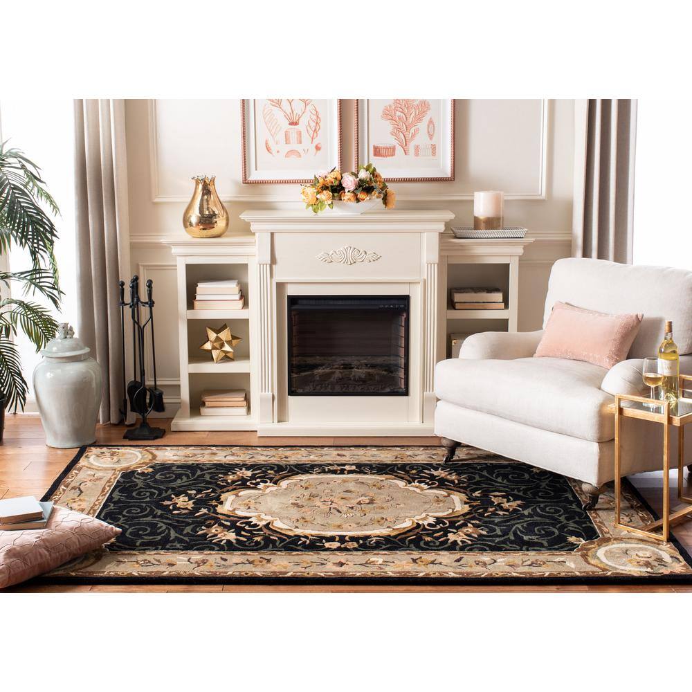 Empire Black and Beige Floral Wool Area Rug