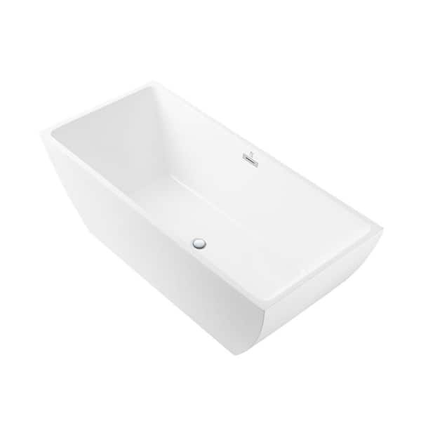 DEERVALLEY Apex 66.93 in. x 31.5 in. Freestanding Soaking Acrylic Bathtub in White with Overflow Drain