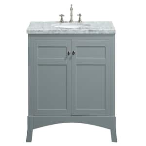 New York 24 in. W x 21.6 in. D x 32.6 in. H Bathroom Vanity in Gray with White Carrara Marble Top with White Sink
