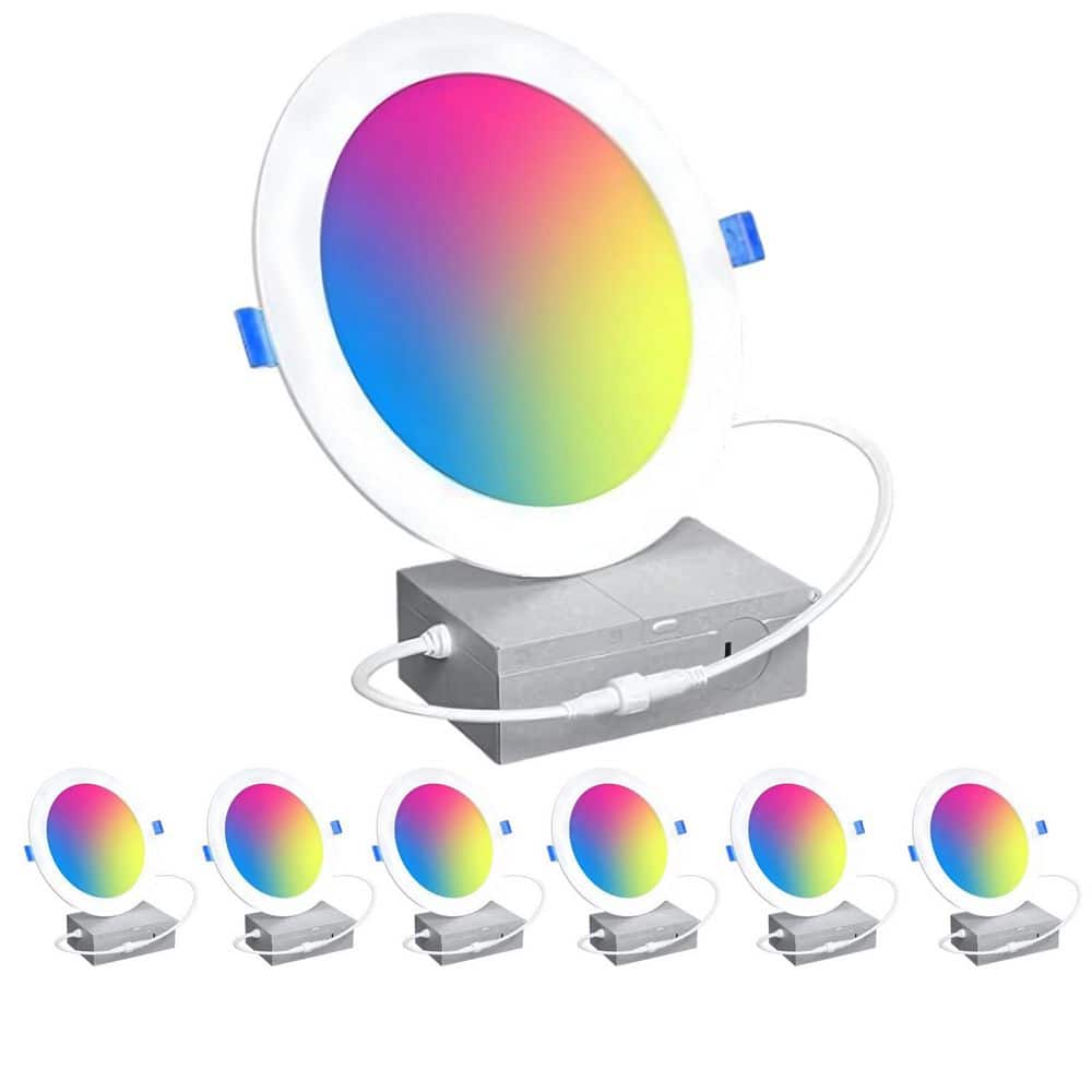 KOAOEIRS 4 in. Canless RGBW Color Changing, 800 Lumens, White Round ...