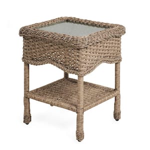 18 in. x 18 in. Prospect Hill Resin Wicker End Table with Glass Tabletop