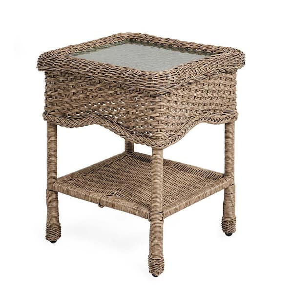 Evergreen 18 in. x 18 in. Prospect Hill Resin Wicker End Table with Glass Tabletop