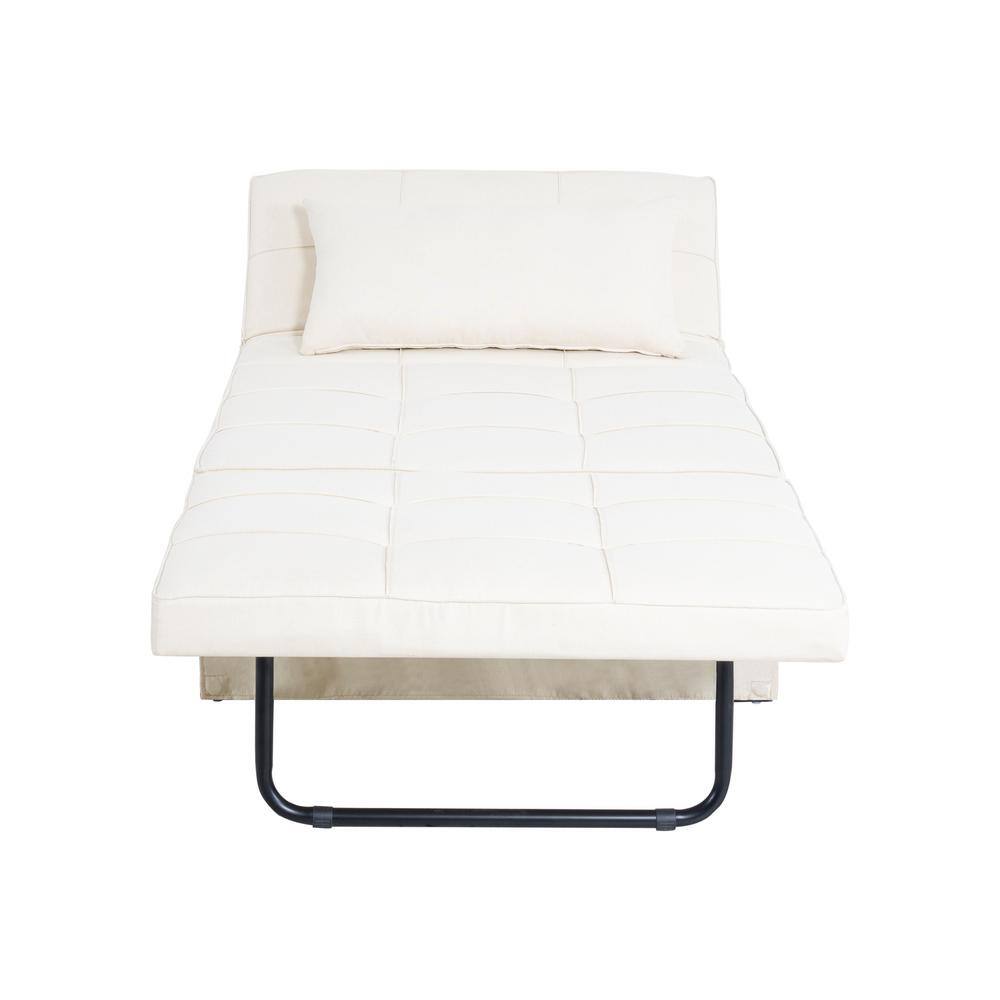 37.4 in. Cream Linen Twin Size Sofa Bed Sleeper Convertible Ottoman