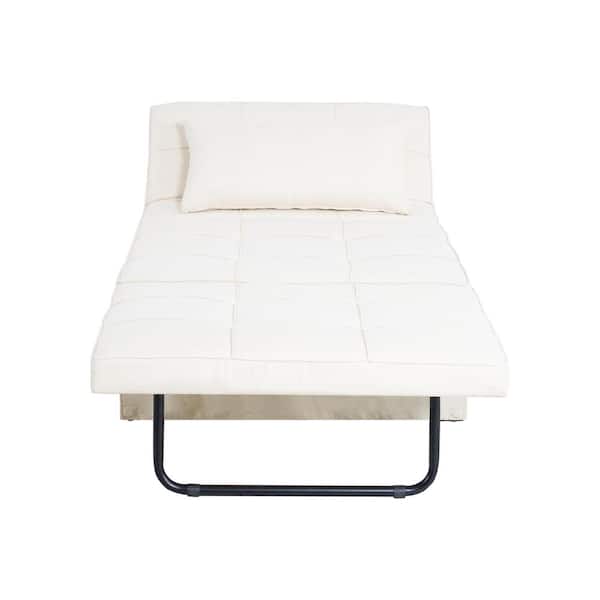 HOMESTOCK 37.4 in. Cream Linen Twin Size Sofa Bed Sleeper Convertible Ottoman