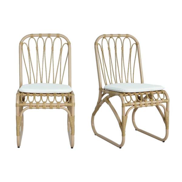 Yellow Swivel Wicker Outdoor Lounge Chair with Beige Washable Cushions (2-Pack)