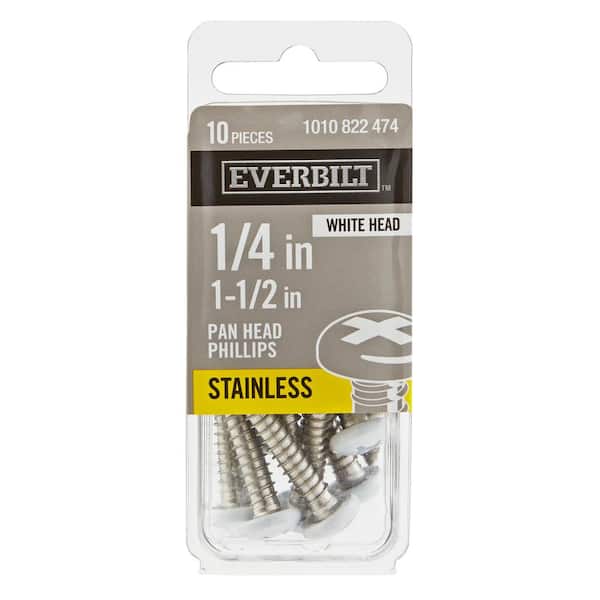 1/4 in. x 1-1/2 in. White Stainless Steel Phillips Pan Head Sheet Metal Screw (10-Pack)